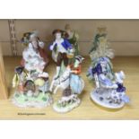 A collection of 20th century Sitzendorf, Dresden and Doulton porcelain figures, tallest 21cm and a