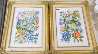 A pair of Boehm painted porcelain plaques, birds amongst foliage
