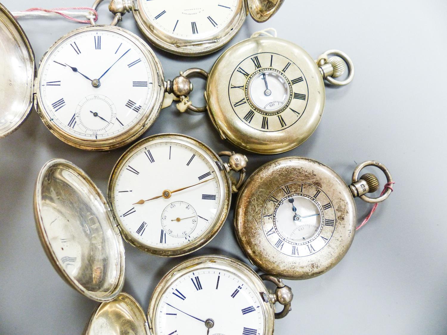 Four Victorian silver keywind full hunter pocket watches and two silver keyless half hunter pocket - Image 3 of 4