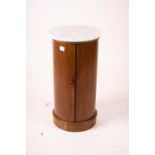 A Victorian marble top mahogany cylindrical pot cupboard, diameter 41cm, height 79cm
