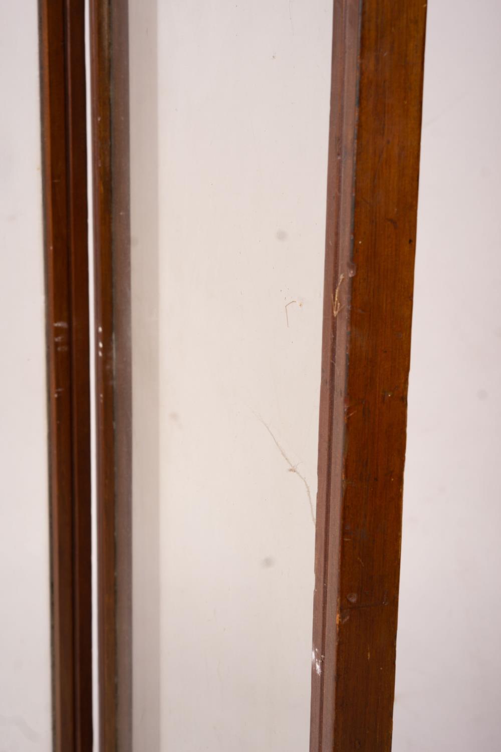 An Edwardian glazed mahogany three fold screen, each panel width 51cm, height 157cm - Image 4 of 8