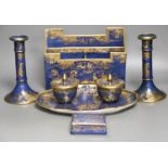 A Copeland Spode powder blue and gilt -decorated desk set