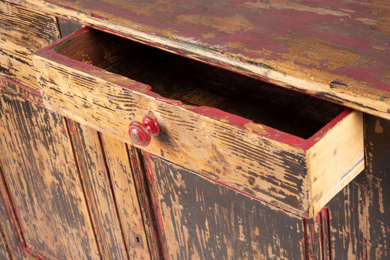 A 19th century French painted pine two door cabinet with scraped finish, width 140cm, depth 57cm, - Image 3 of 8