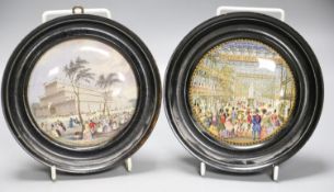 Two Victorian pot lids depicting the Crystal PalaceBoth heavily crazed, the exterior view with a