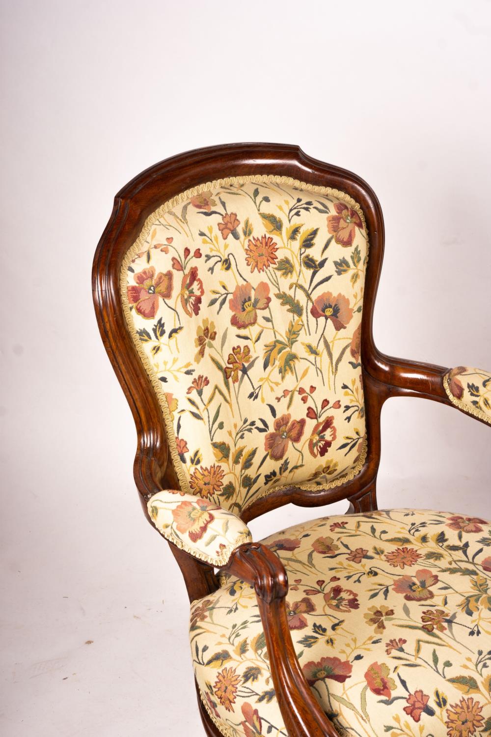 A pair of French mahogany framed open armchairs, width 60cm, depth 50cm, height 100cm - Image 3 of 6