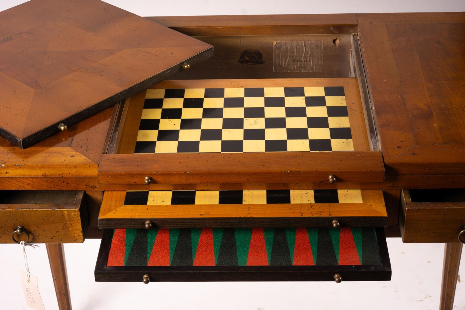 A George III style cherry wood games table with backgammon and chess interior, width 90cm, depth - Image 9 of 10