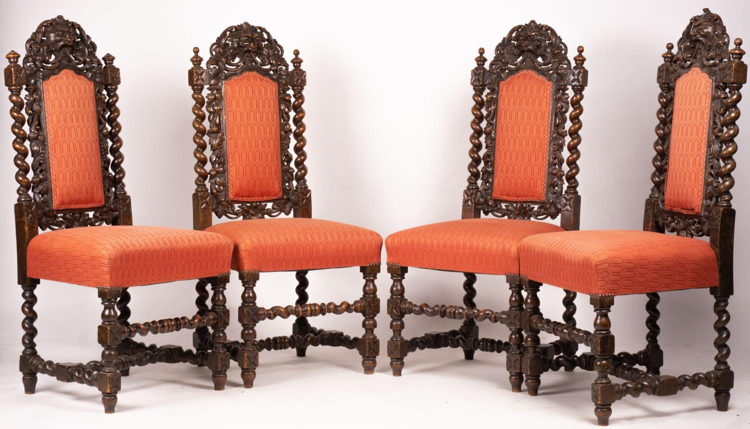 A set of four late 19th century Flemish oak barley twist dining chairs