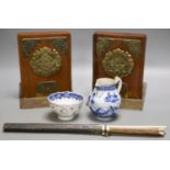 Chinese knife and two bone chopstick in bone inlaid shagreen case, Chinese export cream jug, tea