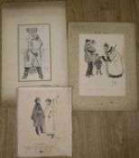 Phil May (1864-1903), three original pen and ink cartoons, 'The New Play 1902', 'Test Your Sight
