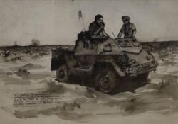 Cyril Mount (1920-2013), ink and wash, ‘X Battery Commanders, armoured car..’, signed and dated ‘42,