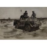 Cyril Mount (1920-2013), ink and wash, ‘X Battery Commanders, armoured car..’, signed and dated ‘42,
