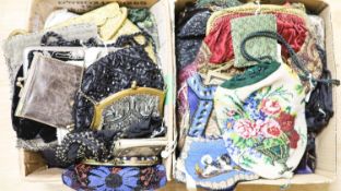 A collection of approximately fifty Victorian and later beadwork, white metal and fabric purses