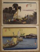 Hiroshige, two woodblock prints, Coastal scenes, 26 x 38cm overall, unframed