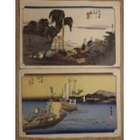 Hiroshige, two woodblock prints, Coastal scenes, 26 x 38cm overall, unframed