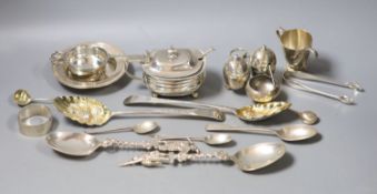 A group of small silver including a Georgian silver mustard, marks rubbed, a pair of Georgian silver