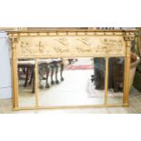 A Regency style giltwood and gesso overmantel mirror, length 140cm, height 88cm