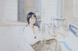 John Ward watercolour of a seated lady40x62cm