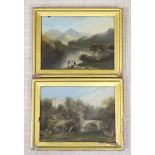 Early 19th century English School, pair of oils on mill board, Figures shooting in a landscape and