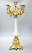 A 19th century ormolu and opaline glass five light candelabrum63cm