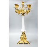 A 19th century ormolu and opaline glass five light candelabrum63cm