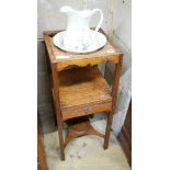 A George III mahogany wash stand with a later jug and basin, overall height 94cm
