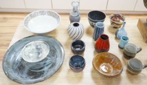 A group of studio pottery dishes, bowls and vases to include-a Val and Stuart Williamson platter,