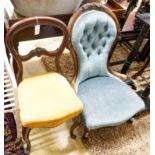 A Victorian spoonback nursing chair and a balloon back dining chair