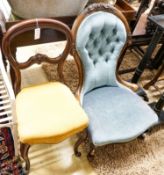 A Victorian spoonback nursing chair and a balloon back dining chair