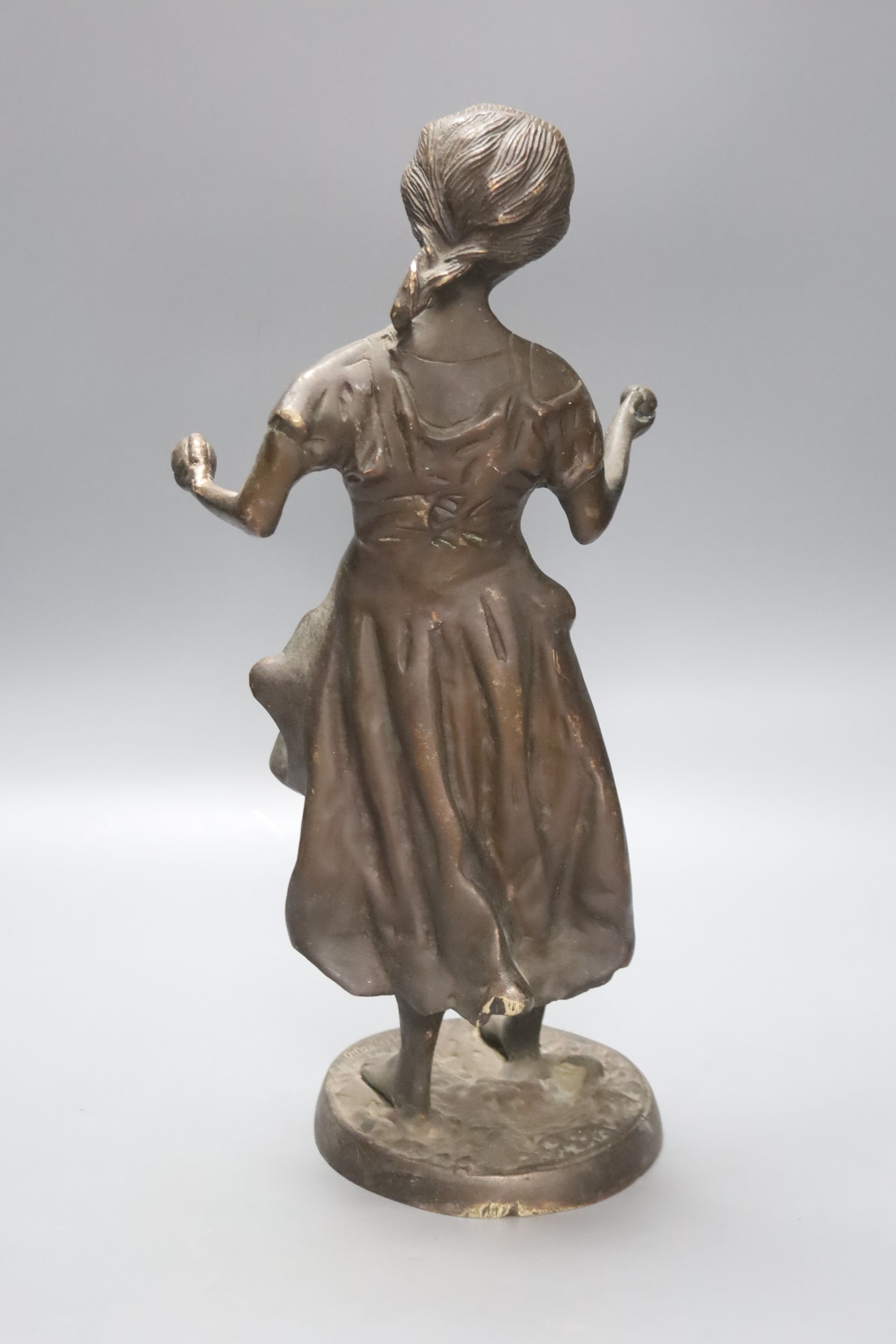 After Moreau. A bronze female figure, script signature to circular base, height 38cm - Image 2 of 2