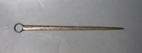 A George III silver meat skewer, Eley & Fearn, London, 1804, 28.1cm, 75 grams.