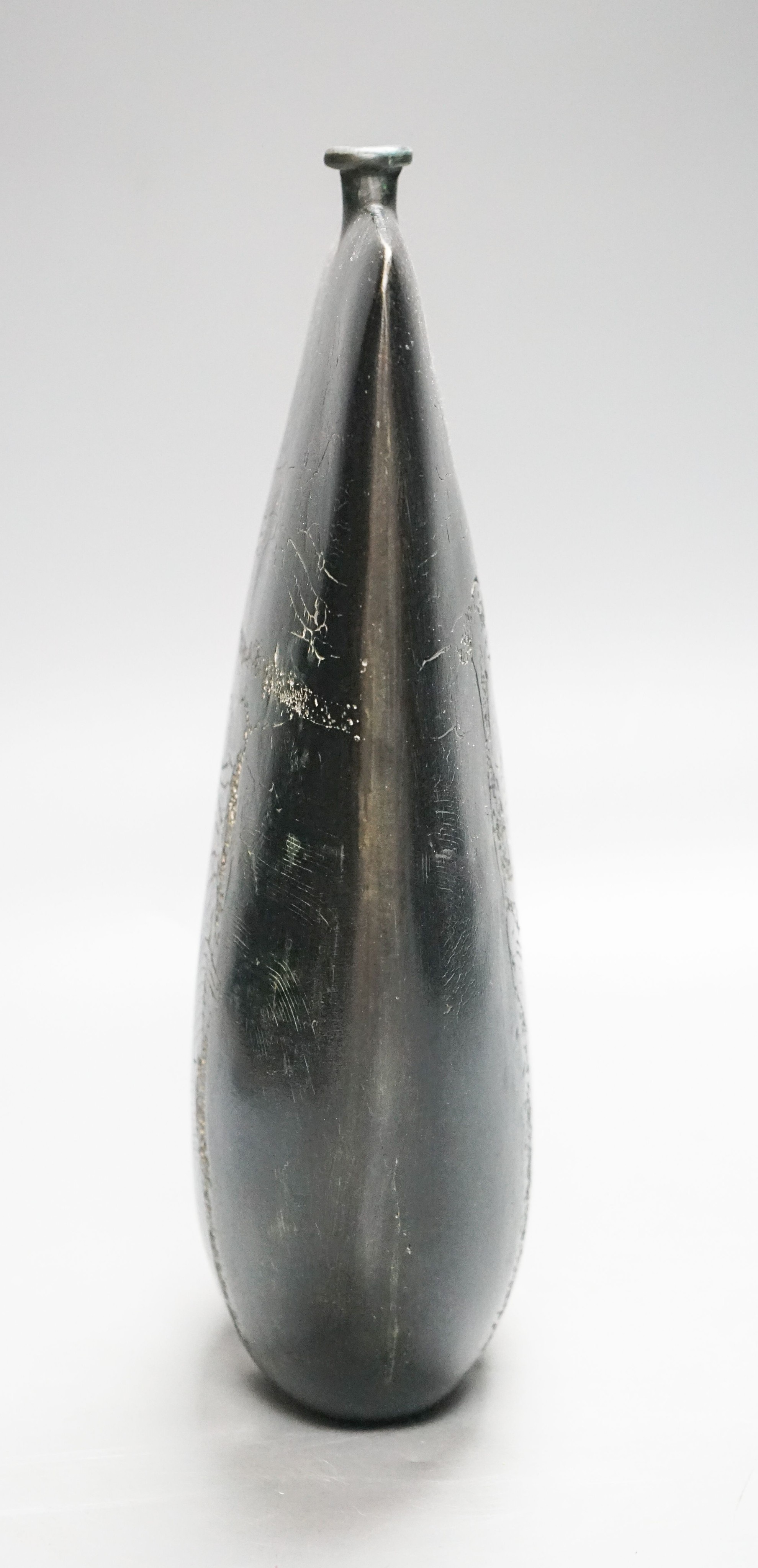 Peter Hayes (b.1946), a black raku glaze Bow form bottle,29cm - Image 2 of 2