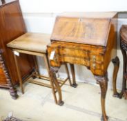 A small Queen Anne revival walnut bureau, width 52cm, depth 37cm, height 91cm together with an
