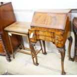 A small Queen Anne revival walnut bureau, width 52cm, depth 37cm, height 91cm together with an