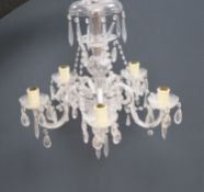 A five light glass chandelier, 51cm high