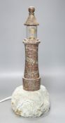 A Cornish serpentine ‘lighthouse’ table lamp42cm