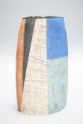 Bernard Irwin (b.1953), an elliptical stoneware vase, geometric design28cm