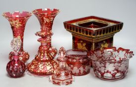 A group of 19th century Bohemian gilt-decorated ruby glassware etc.including an unusual square