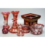 A group of 19th century Bohemian gilt-decorated ruby glassware etc.including an unusual square