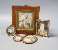 Five framed miniatures including Marquis De Marigny, height 10cm