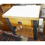 A painted pine and beech rectangular butcher's block kitchen island, length 90cm, depth 60cm, height