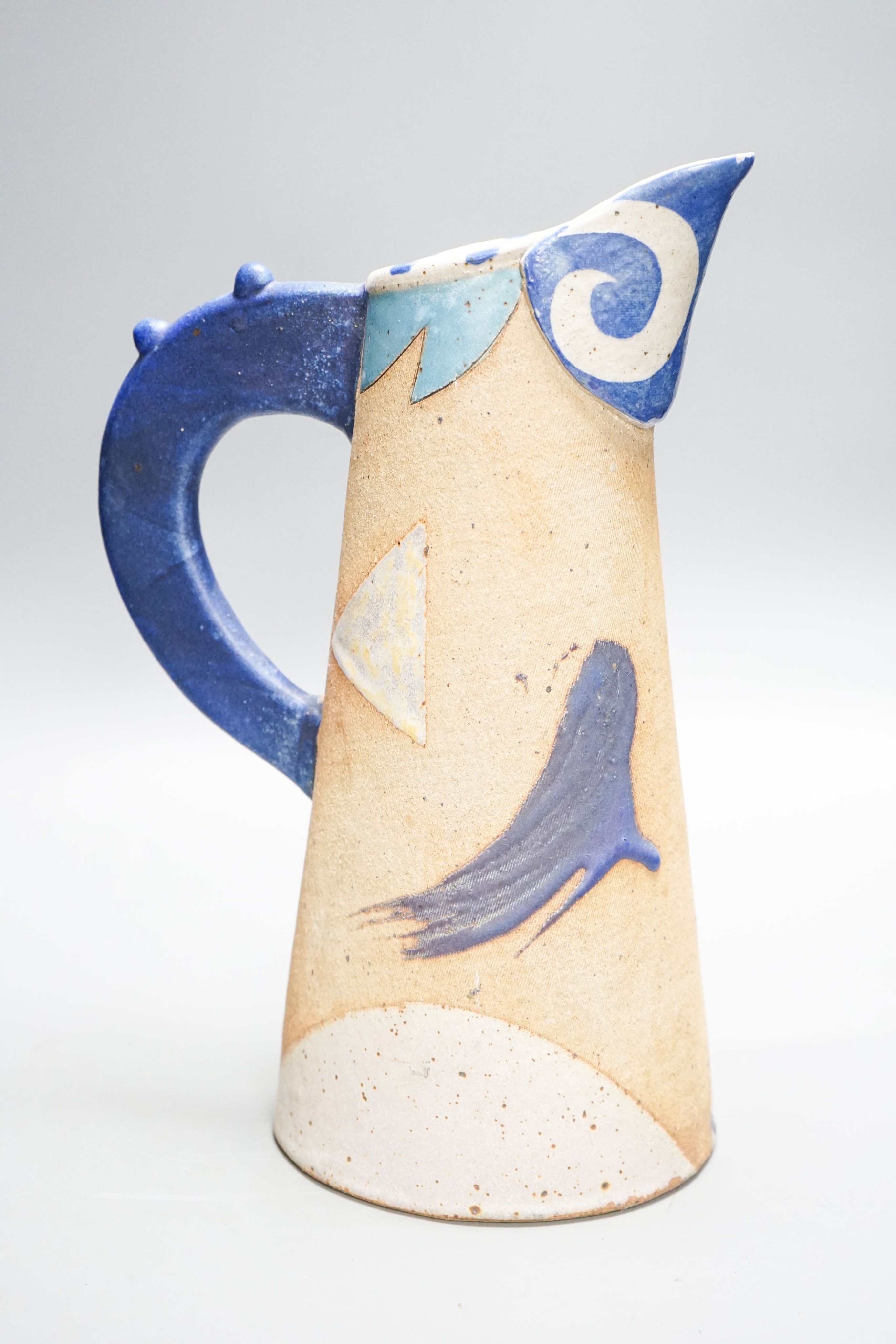 Jill Fanshawe Kato (b.1943), a tall slip decorated stoneware jug35cm