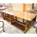 A mid 20th century Arts and Crafts style rectangular pine and beech serving table, dated 1955,