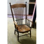 An early 20th century American ash and oak elbow chair, width 52cm, depth 42cm, height 100cm