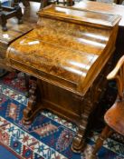 An Irish burr walnut piano top Davenport marked J J Byrne, 6 Henry Street, Dublin, width 56cm, depth