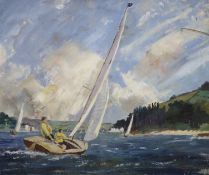 Francis Savage (1908-1085), oil on paper laid on board, Sailing boat on an estuary, signed, 52 x