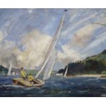 Francis Savage (1908-1085), oil on paper laid on board, Sailing boat on an estuary, signed, 52 x
