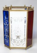 An Edwardian brass and stained glass hall lantern45cm