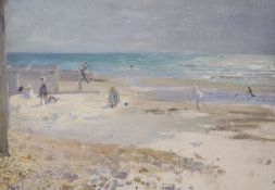 Kate Elizabeth Olver (1881-1960), oil on board, Beach Scene, inscribed verso, 24 x 34cm