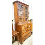 An early 19th century inlaid mahogany secretaire bookcase, length 103cm, depth 53cm, height 221cm