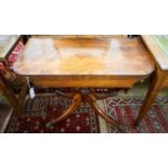 A late Regency mahogany banded folding card table, width 89cm, depth 44cm, height 70cm
